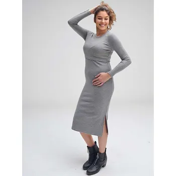 Těhotenské šaty Svetrové těhotenské a kojicí šaty 3v1 Amalya – šedé, dlouhý rukáv Velikost: L