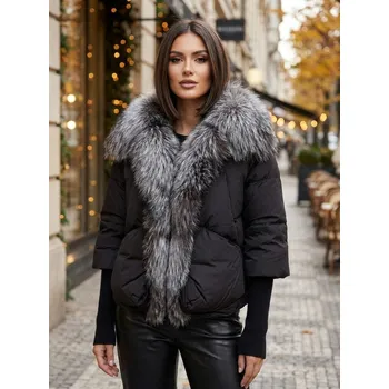 Dámská bunda Dámská péřová zimní bunda s pravou kožešinou, VELIKOST S