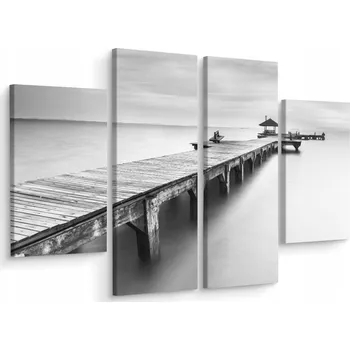 Obraz Obraz Čtyřdílný Moře Molo Mlha Dřevo 3D 80x60
