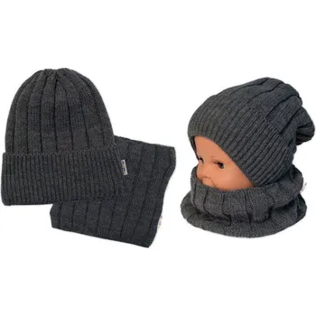 Dětská móda Dětská zimní nadčasová čepice + komínek , tm. šedá, BABY NELLYS 98/104