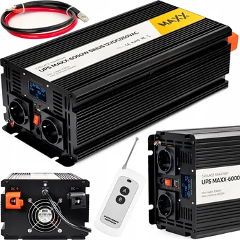 Měnič napětí Měnič Napětí napětí UPS Sinus 12V na 230V MAXX 3000 / 6000W LCD displej, dálkové ovládání