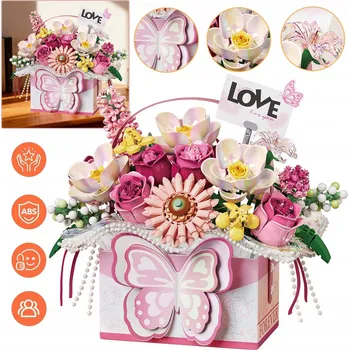 ostatní stavebnice STAVEBNICE KVĚTINY KYTICE KVĚTŮ DIY RŮŽE V KRABIČCE JAKO DÁREK SADA 997 DÍLŮ