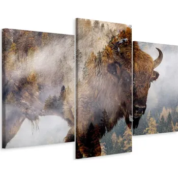 Obraz Obraz Tryptych ŽUBR Stromy v Mlze Dekor 3D 90x60