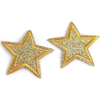 Nažehlovačka hvězda s glitry, střední, 2 zlatá