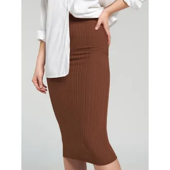 Dámská móda Sinsay - Pruhovaná midi sukně - hnědá - 2355B-88X - 2355B-88X-XS-1