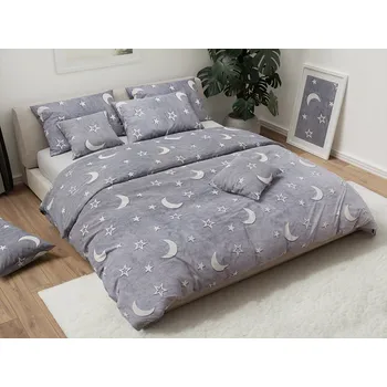 Povlečení Textilomanie Svítící mikroplyšové povlečení BIG MOON šedé 140 x 200, 70 x 90 cm zipový uzávěr