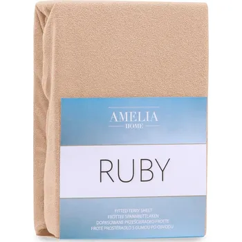 Froté prostěradlo s gumou AmeliaHome Ruby tmavě béžové, velikost 120-140x200