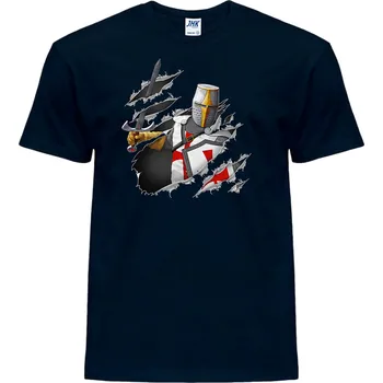 Pánské tričko levne-bavlnene-tricko-potisk-rytir-krizak Barva: Navy - tmavě modrá, velikost: M