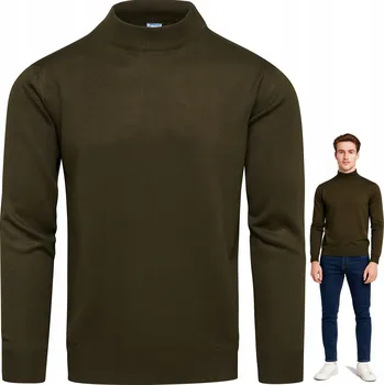 Pánský svetr Pánský bavlněný svetr rolák khaki s nízkým rolákem M