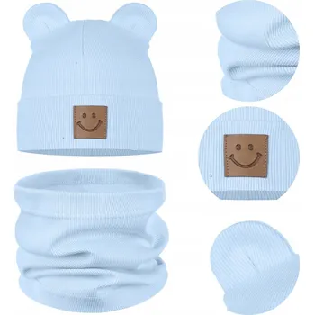 Čepice Dětská souprava, set ČEPICE a NÁKRČNÍK podzimní, BAVLNA 95%, velikost 48-52, MODRÁ