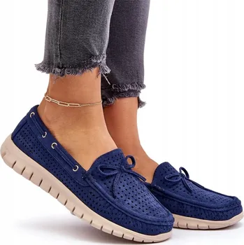 Dámské mokasíny Dámské mokasíny z eko semiše s mašlí, tmavě modré, velikost 37