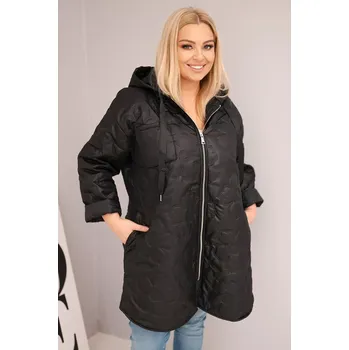 Kesi Włoski Dámská bunda Plus Size prošívaná s kapucí a nápisem HOPE černá Kesi Włoski černá 3501464