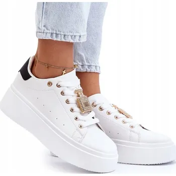 Dámské tenisky DÁMSKÉ BÍLÉ SNEAKERS S OZDOBOU Z EKO KŮŽE VEL. 38