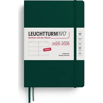 Diář Leuchtturm 1917, Týdenní plánovač v pevné vazbě Leuchtturm 1917 2025/2026 18M EN A5, lesní zelená - Formadore