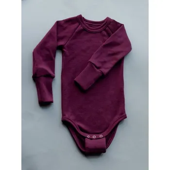 Rostoucí merino body dlouhý rukáv - bordó, Duomamas Velikost: 0-6 měsíců