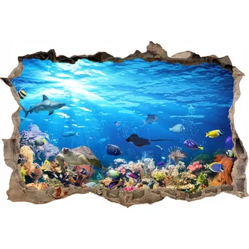 Fototapeta FOTOTAPETA 3D DÍRA samolepka na stěnu KORÁLOVÝ ÚTES MOŘE RYBY