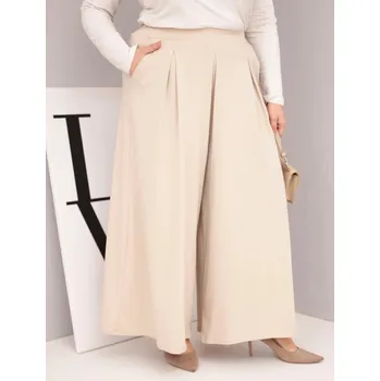 Dámské bavlněné kalhoty Plus Size s širokými nohavicemi a volným střihem béžové UNI