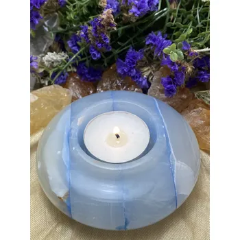 Svícen "onyx" aragonit - kulatý modrý