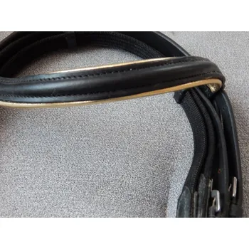 Vybavení pro koně Kožená uzdečka Mámekoně černá se zlatým podložením a otěžemi Velikost: COB/FULL