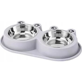Miska pro psa Dvojitá miska z nerezové oceli ve tvaru žáby (šedá)