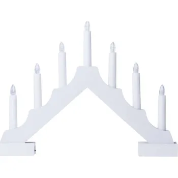 Vánoční svícen Emos DCAW12 LED svícen dřevěný bílý, 29 cm, vnitřní, teplá bílá, časovač