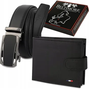 Peněženka Dárková sada pro muže: kožený pásek a peněženka, černá, v krabička Beltimore