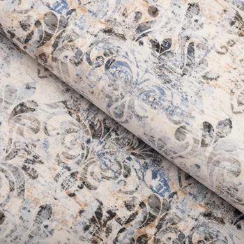 Sametová látka Tamara TMR-057 Modro-zelený zámecký vzor na krémovém - šířka 150 cm