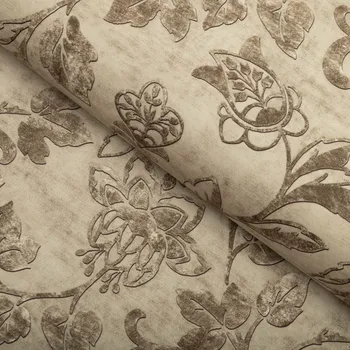 Sametová látka Tamara TMR-056 Hnědé zámecké květy na světle hnědém - šířka 150 cm