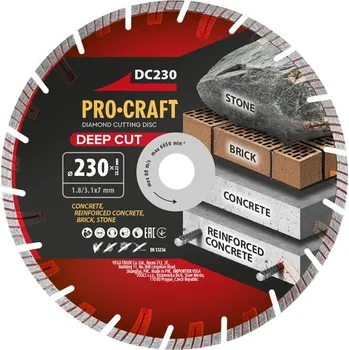 Řezný kotouč Kotouč řezný diamantový 230mm PROCRAFT DC230 Deep Cut