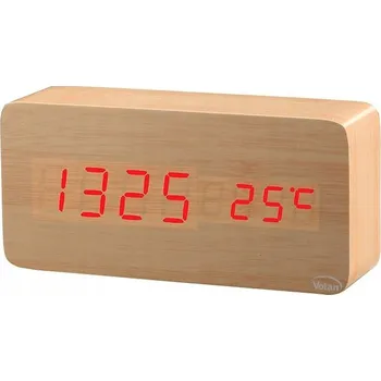Budík Dřevěný Budík Elektronický LED Digitální Stolní – TEPLOMĚR + DATUM