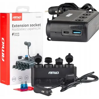 Rozbočovač / rozdvojka do autozapalovače PD30W QC3.0 12/24V AMIO-04175