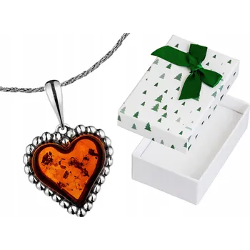 Náhrdelník Krátký Stříbrný Oxidovaný Dámský Náhrdelník Srdce s Jantarem Choker 30 cm