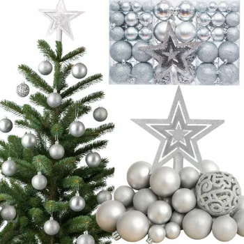 Vánoční dekorace VÁNOČNÍ BAŇKY stříbrné VELKÁ SADA 100 KS nerozbitné DEKORACE