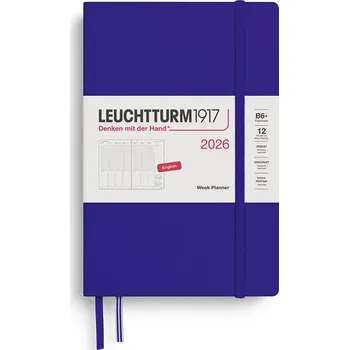 Diář Leuchtturm 1917, Týdenní sloupcový diář v pevné vazbě Leuchtturm 1917 2026 EN B6+, tmavě modrý - Formadore