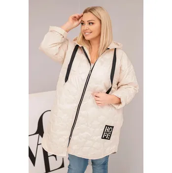 Dámská bunda Plus Size prošívaná s kapucí a nápisem HOPE světlá béžová UNI