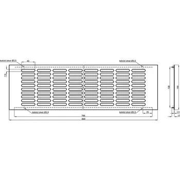 Nábytkové kování Mřížka větrací ELOX hliník 150mm varianty Výška: 150mm, Délka: 800mm