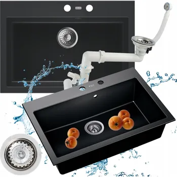 Granitový dřez Jednokomorový granitový dřez Moderno Buddy 60, černý