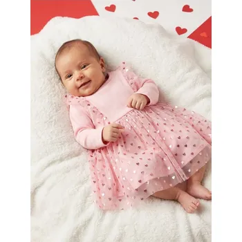 Dívčí šaty Sinsay - Šaty s tylovou sukýnkou s motivem srdíček - pastelová růžová - 267EN-03X - 267EN-03X-86