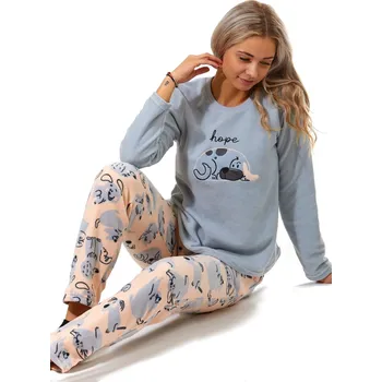 Dámské pyžamo Šedé i růžové luxusní hřejivé dámské pyžamo s ležícím štěnětem HOPE 1Z1513 šedá m