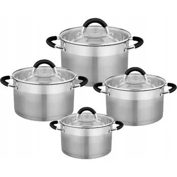 Hrnec Haus Roland Sada nerezového nádobí, 8dílná, černé úchyty
