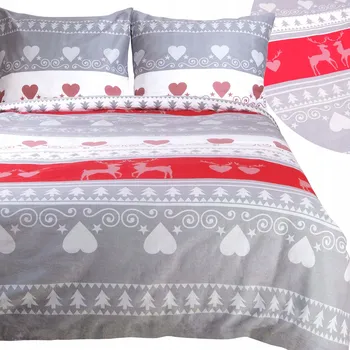 Povlečení Povlečení 220x200 FLANELOVÉ BAVLNĚNÉ S CHLOUPKEM, motiv srdce a sobů