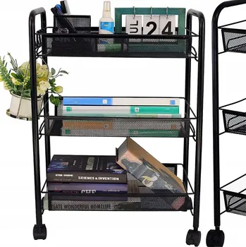 Servírovací stolek Kuchyňský vozík Modeus kovový černý 3-patrový s kolečky