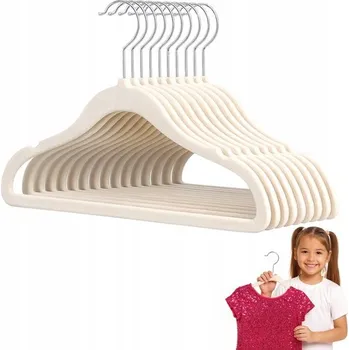 Věšák Dětská ramínka na oblečení, sametová, béžová 10 Ks – protiskluzová, pevná