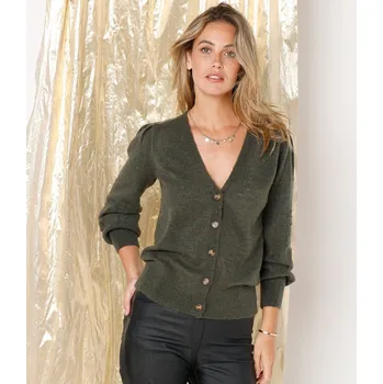 Dámský svetr Propínací svetr z úpletu se vzorem olivová 54