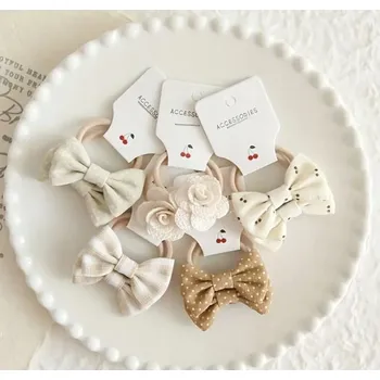 Gumičky na vlasy s mašličkami a krajkou, sada 5 kusů