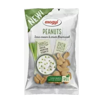 Sušená potravina Pražené solené arašídy s příchutí zakysané smetany a cibule