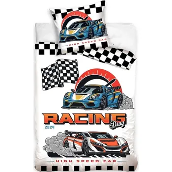 Povlečení Povlečení Auta Racing Drag bílé 140 x 200, 70 x 90 cm zipový uzávěr