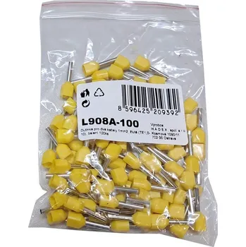 Síťový kabel Dutinka pro dva kabely 1mm2, žlutá (TE1.0-10), balení 100ks