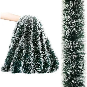 Vánoční dekorace VÁNOČNÍ ŘETĚZ ZELENÝ ZASNĚŽENÝ GIRLANDA 6M NA STROMEČEK XXL