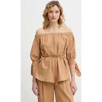 Dámská halenka Halenka se lněnou směsí Twinset 261LB2QGG hnědá 82X, vel. L